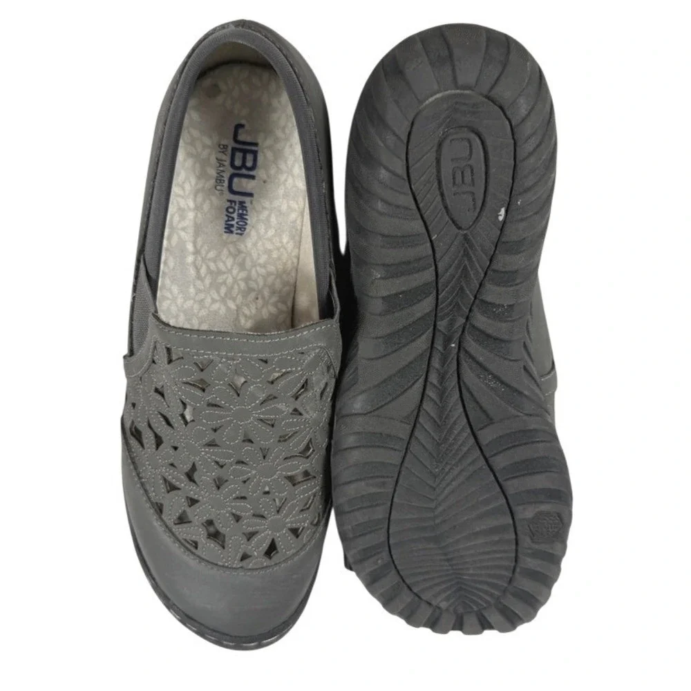 JBU‎ by Jambu Wildflower Grey Laser Cut Floral Slip On Shoes Vegan Womens 6.5M